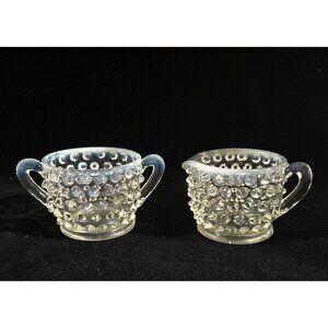 Fenton opalescent hobnail mini creamer and sugar set